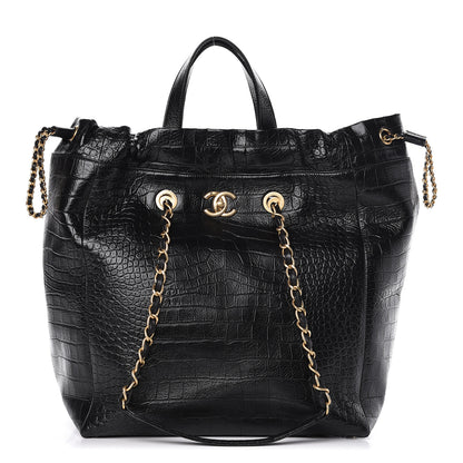 Chanel Calfskin Crocodile Embossed Large Cocodile Shopping Tote Black 1 of 10