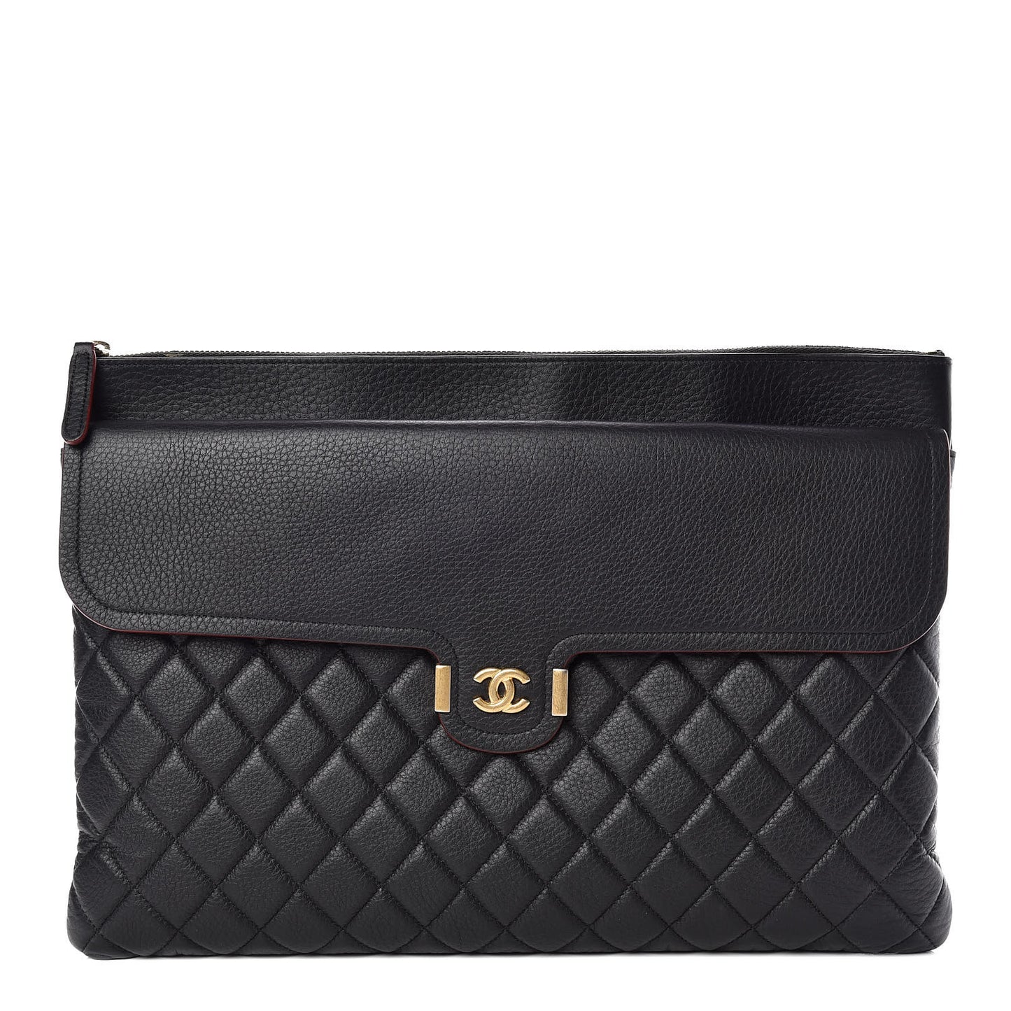 Grained Calfskin Quilted Large Archi Chic Cosmetic Case Black