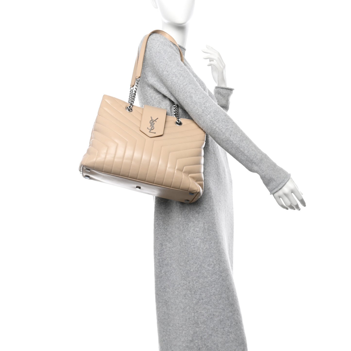 Calfskin Y Quilted Monogram Large Loulou Shopper Nude Powder