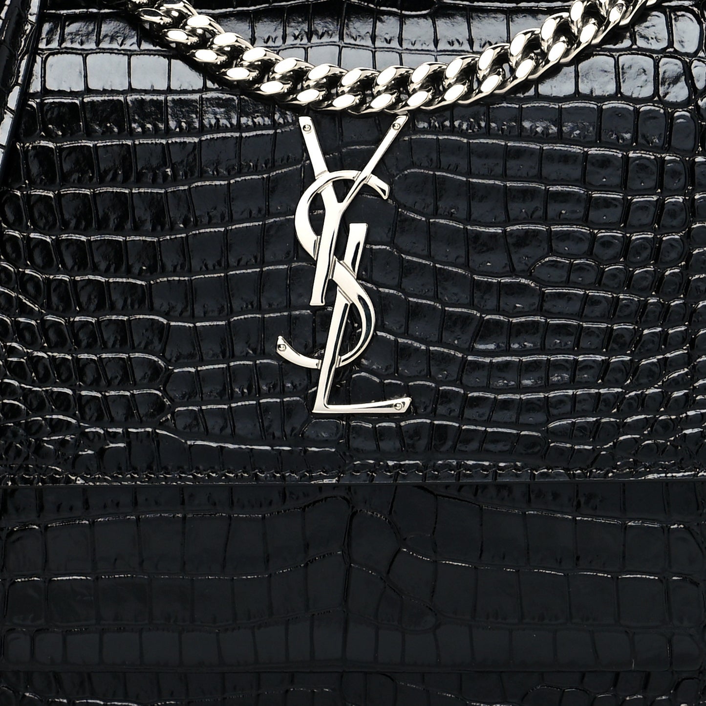 Calfskin Crocodile Embossed Medium Monogram Sunset Black