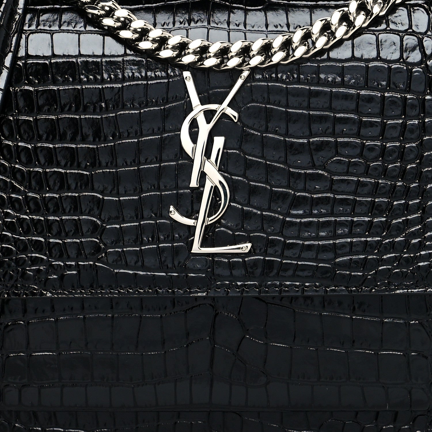 Saint Laurent Calfskin Crocodile Embossed Medium Monogram Sunset Black 8 of 10