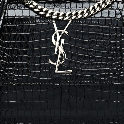 Saint Laurent Calfskin Crocodile Embossed Medium Monogram Sunset Black 8 of 10