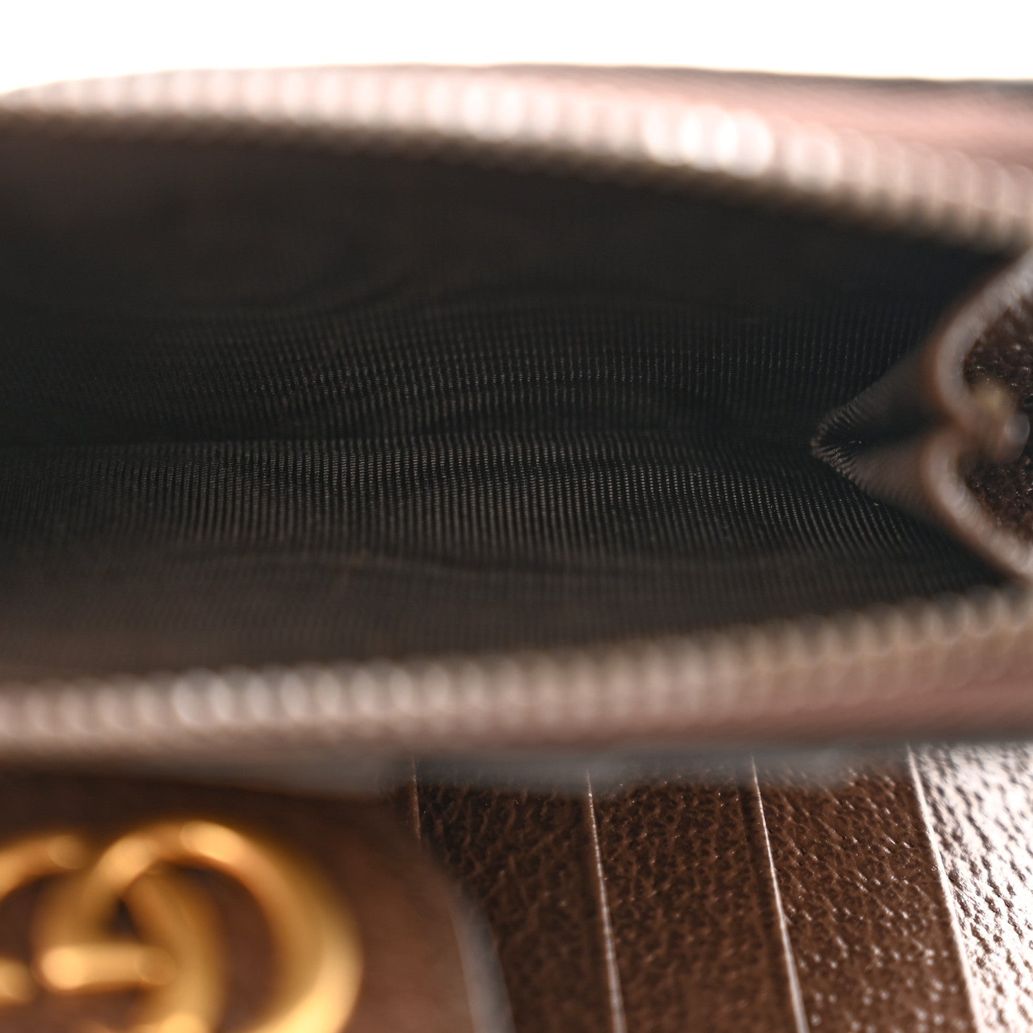 Gucci GG Supreme Monogram Textured Dollar Calfskin Web Ophidia Overlay Zip Around Card Case Wallet Beige Ebony New Acero 6 of 9