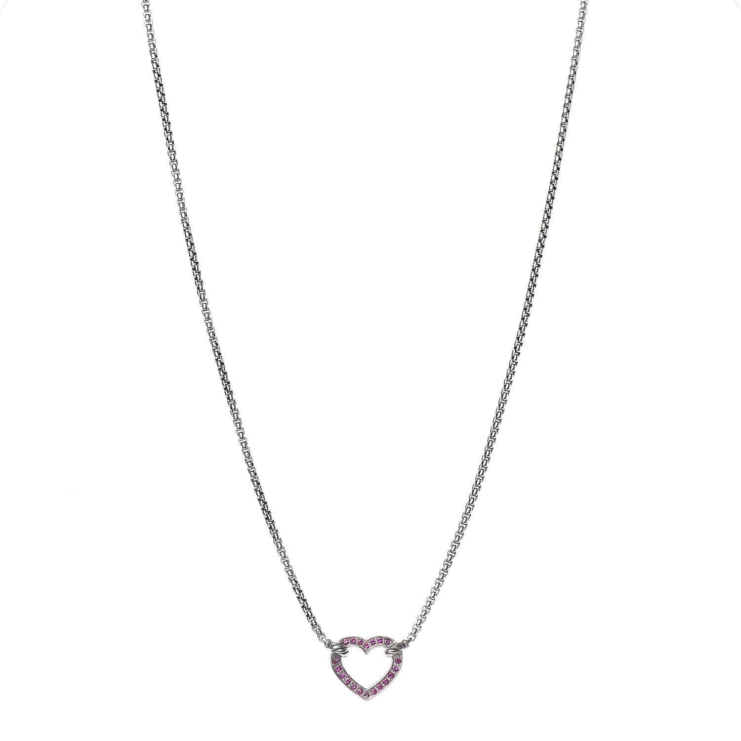 David Yurman Sterling Silver Pink Sapphire Petite Pave Heart Pendant Necklace 1 of 6