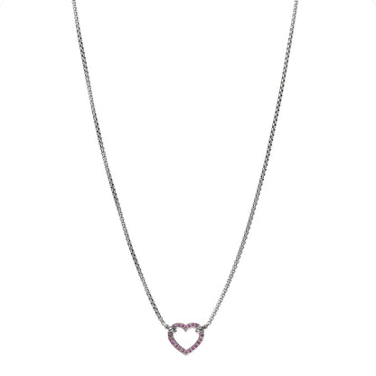 David Yurman Sterling Silver Pink Sapphire Petite Pave Heart Pendant Necklace 1 of 6