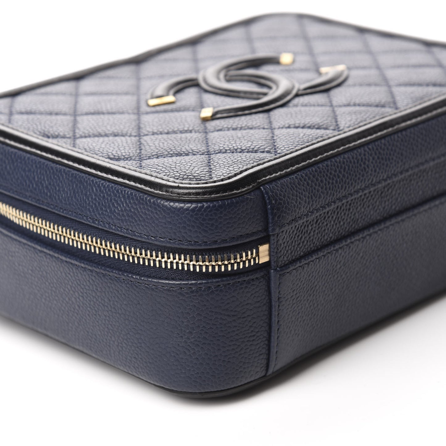 Caviar Quilted Medium CC Filigree Vanity Case Navy Black