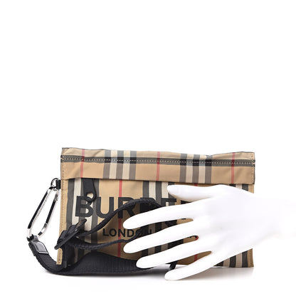 Burberry Nylon Vintage Check Print Logo Wristlet Archive Beige 2 of 7