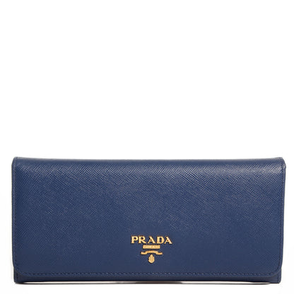 Prada Saffiano Metal Continental Flap Wallet Cobalto 1 of 9