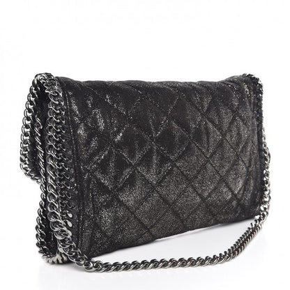 Stella McCartney Metallic Shaggy Deer Quilted Falabella Shoulder Flap Black 3 of 8