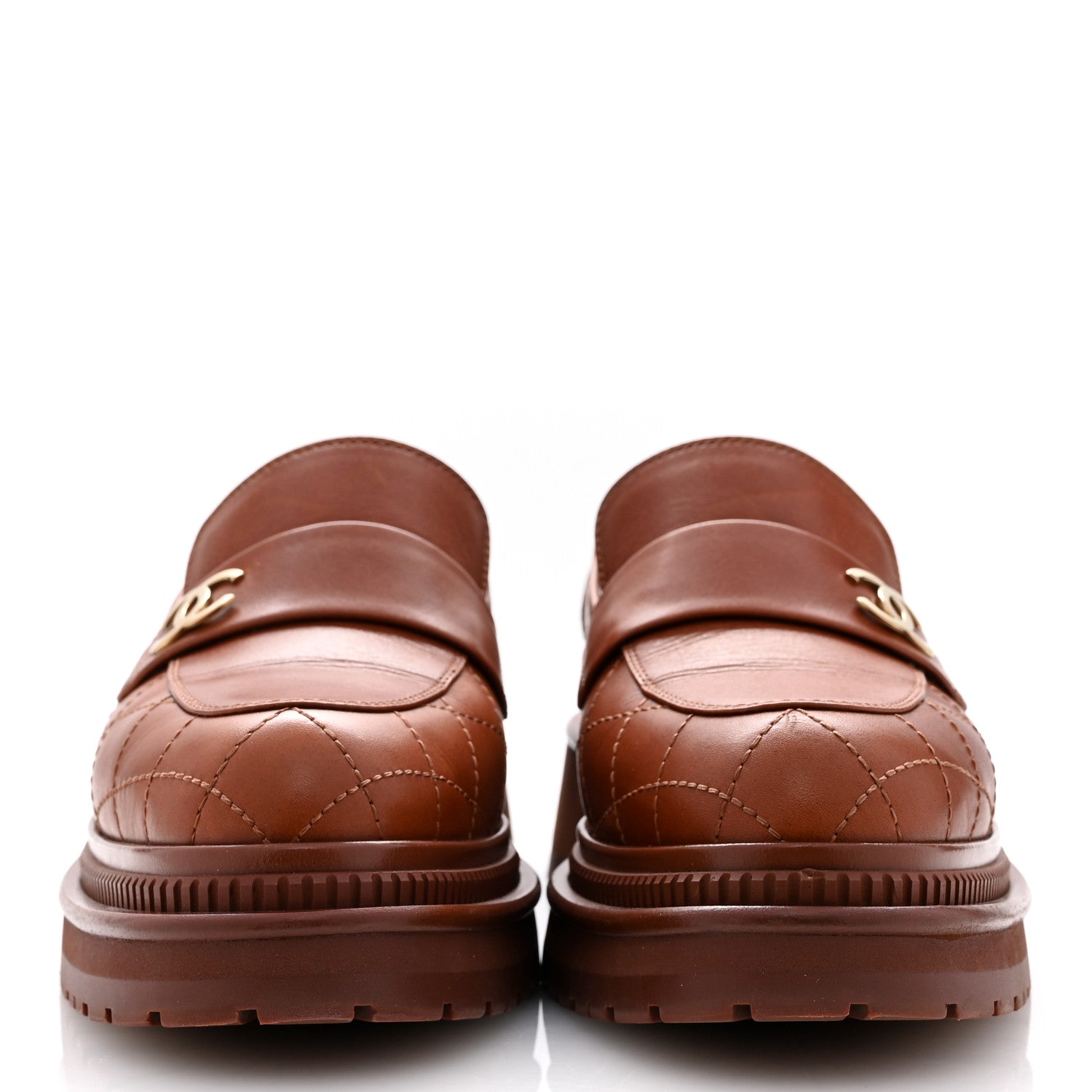 Chanel Calfskin Quilted CC Mocassin Loafers 38.5 Light Brown 3 of 11