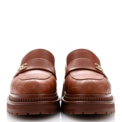 Chanel Calfskin Quilted CC Mocassin Loafers 38.5 Light Brown 3 of 11