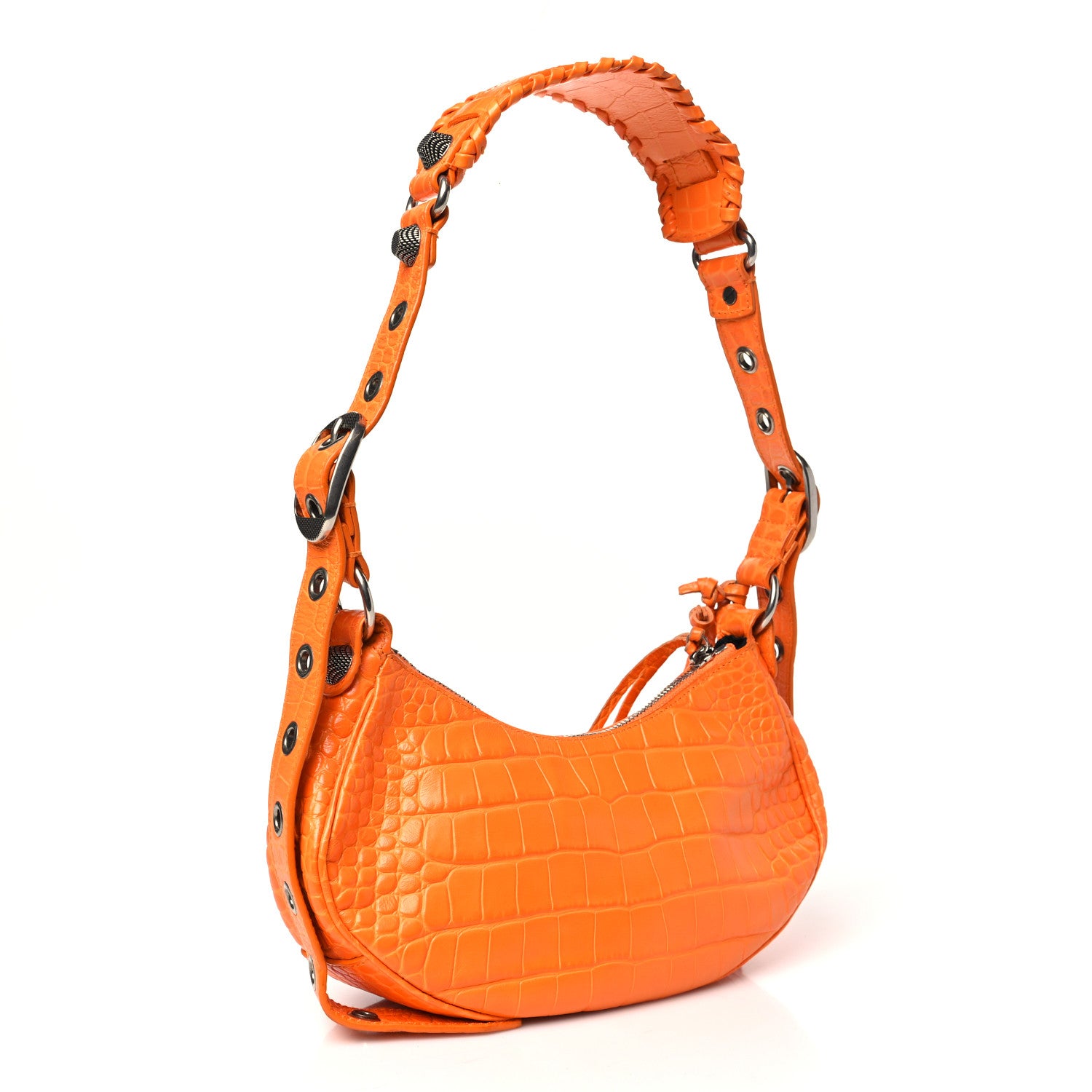 Balenciaga Extra Supple Calfskin Crocodile Embossed Le Cagole Shoulder Bag XS Pop Orange 4 of 12