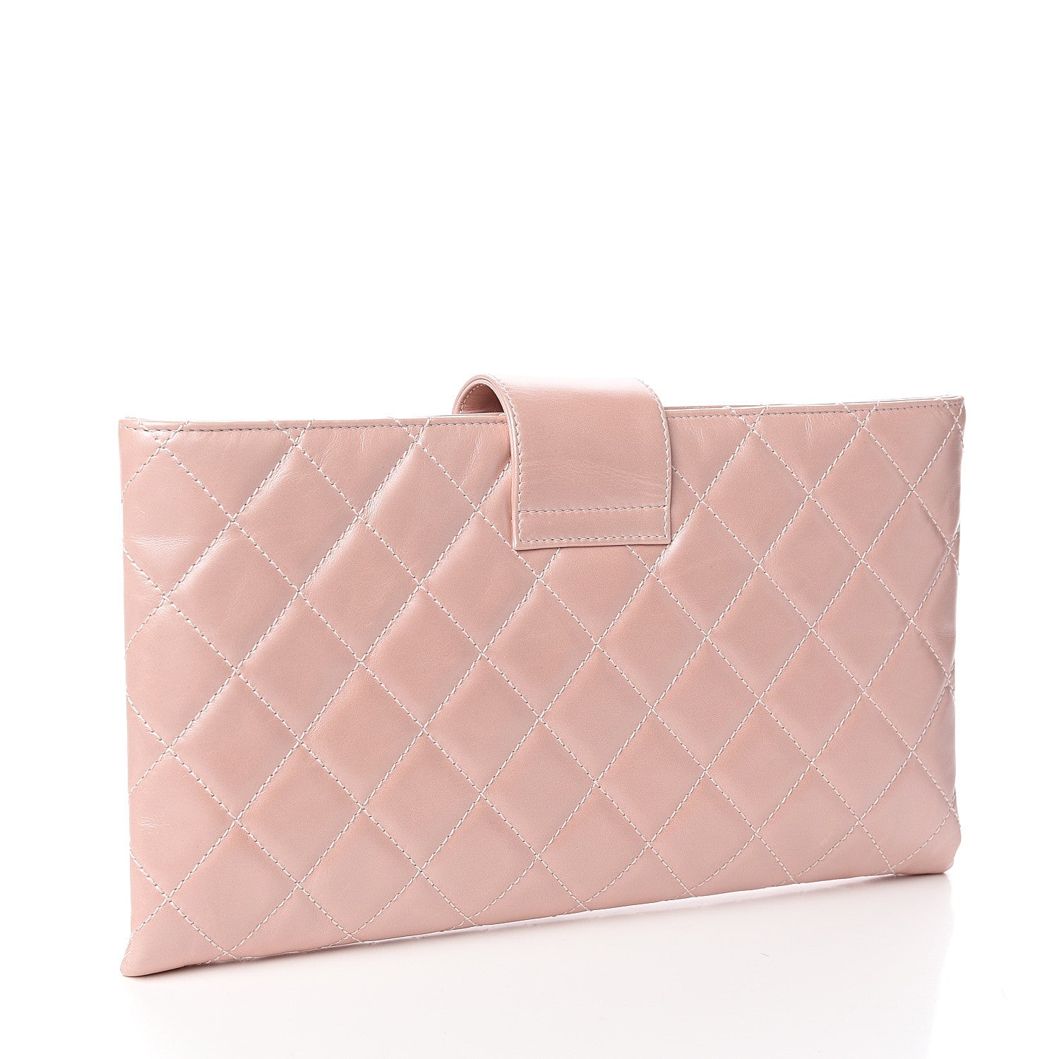 Chanel Glazed Calfskin Quilted Coco Pleats Clutch Light Pink 2 of 11
