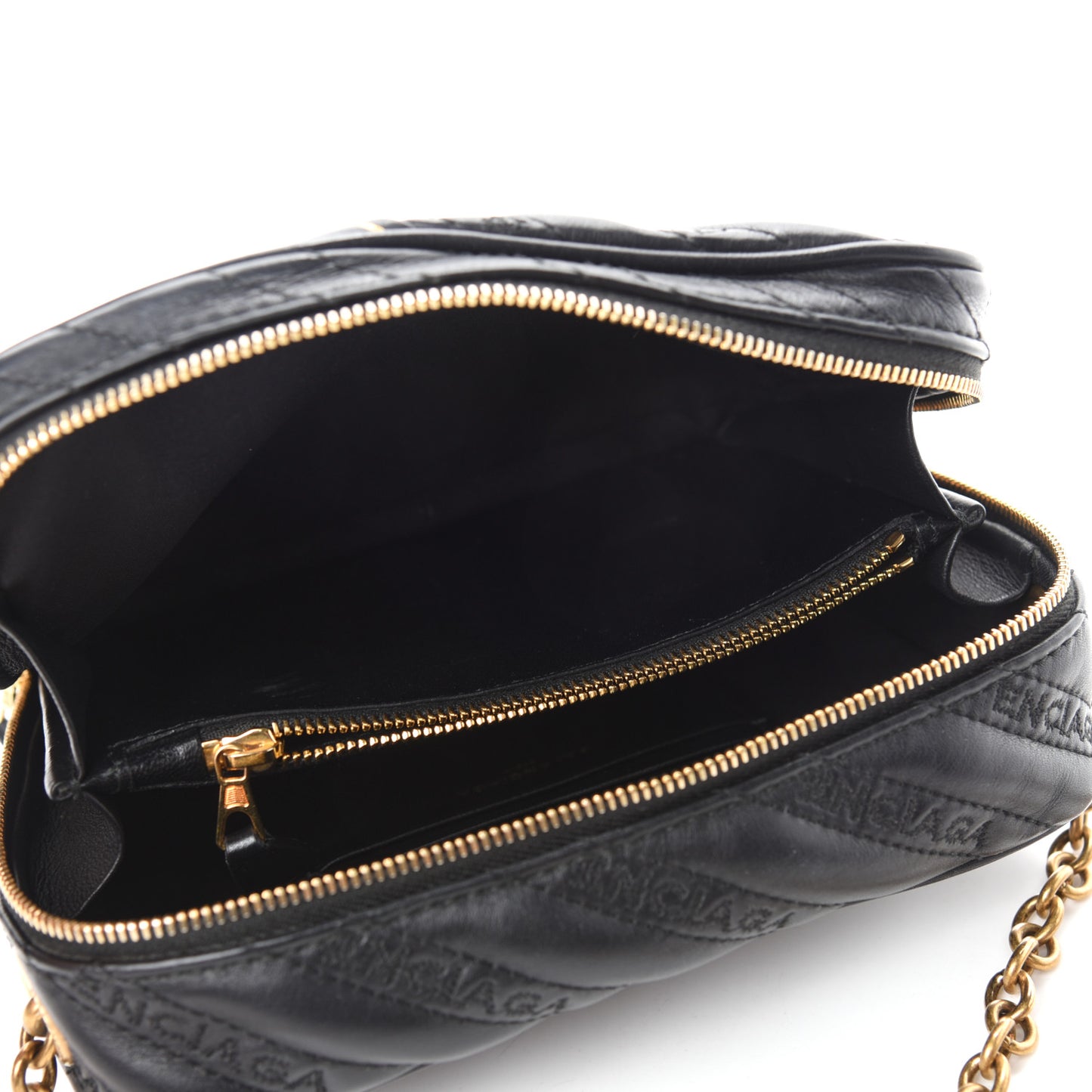 Calfskin Logo Matelasse Chain Strap Blanket Reporter XS Black