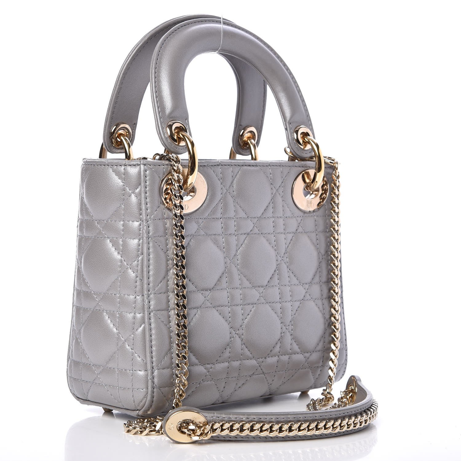 Christian Dior Metallic Lambskin Cannage Mini Lady Dior Grey 3 of 9
