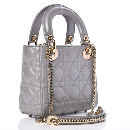 Christian Dior Metallic Lambskin Cannage Mini Lady Dior Grey 3 of 9