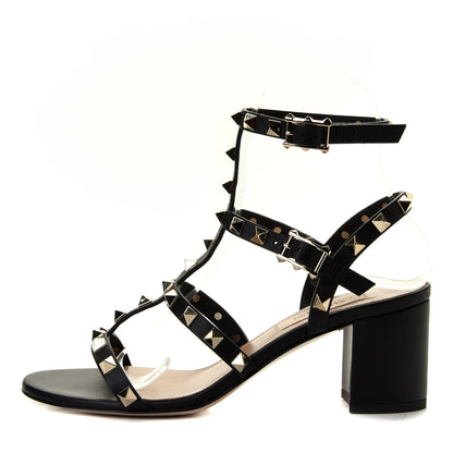 Valentino Garavani Calfskin Rockstud 60mm City Sandals 35.5 Black 1 of 6