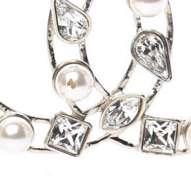 Metal Glass Pearl CC Crystal Snowfall CC Drop Earrings Light Gold