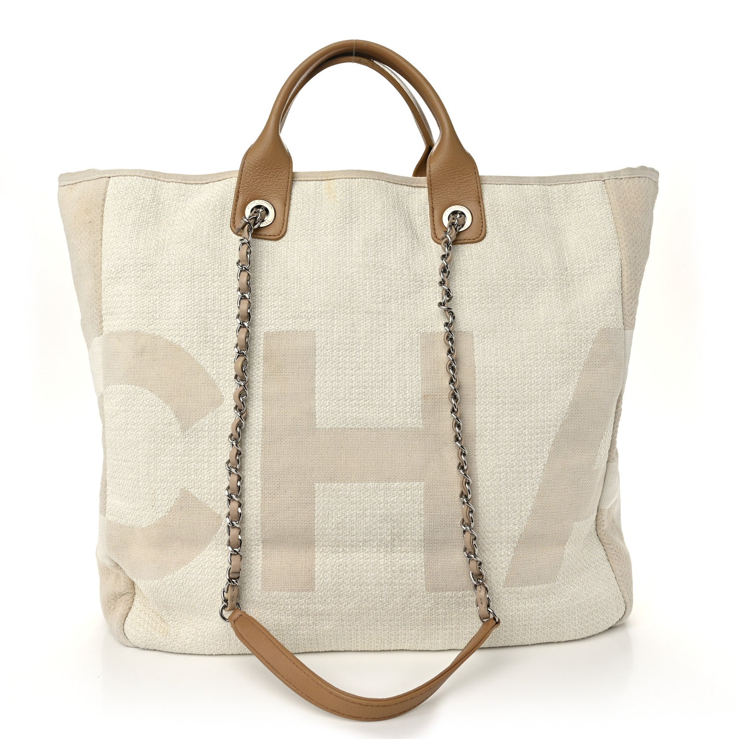 Chanel Canvas Large Shopping Tote White Beige 1 of 12