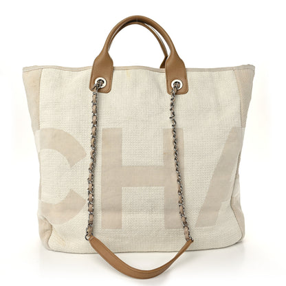 Chanel Canvas Large Shopping Tote White Beige 1 of 12