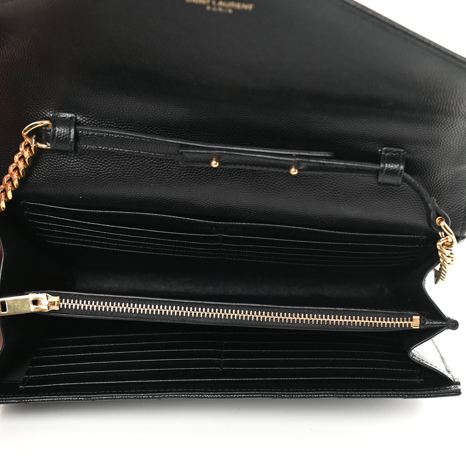 Saint Laurent Grain De Poudre Matelasse Chevron Monogram Chain Wallet Black 5 of 15