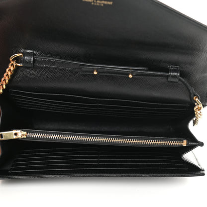 Saint Laurent Grain De Poudre Matelasse Chevron Monogram Chain Wallet Black 5 of 15