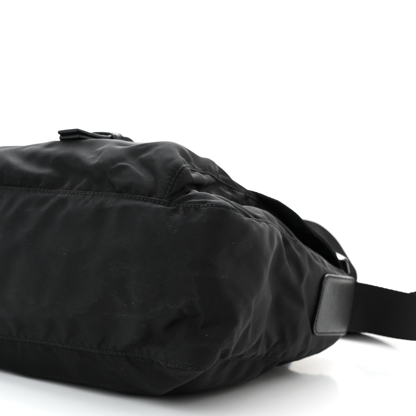 Nylon Vela Saffiano Single Buckle Messenger Shoulder Bag Black
