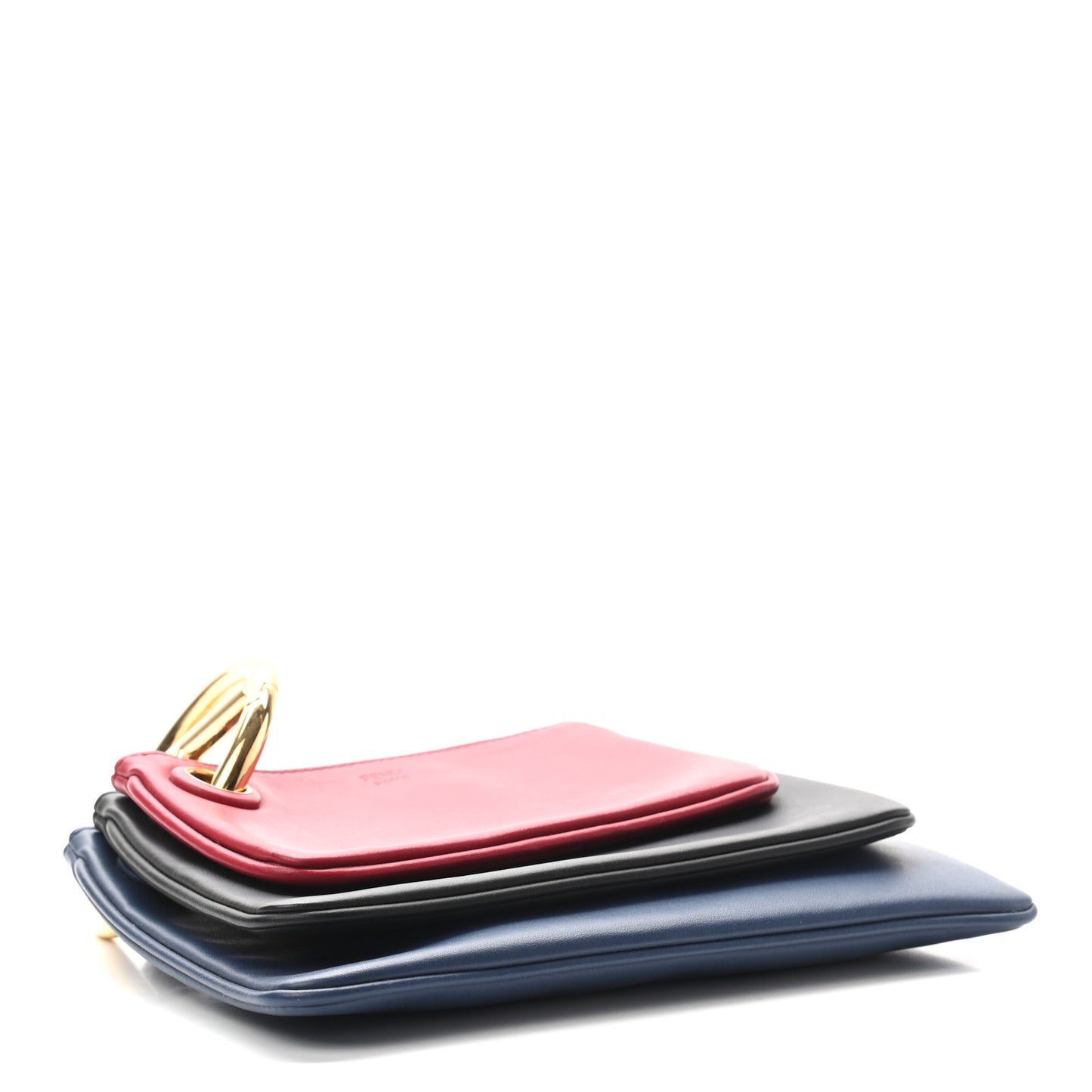 Vitello Century Opaco F is Fendi Tri-Color Triplette Pouch Set Fragola Black Blu Scuro