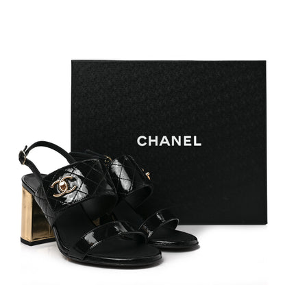 Chanel Patent Quilted CC Turnlock Sandals 37.5 Black 9 of 9