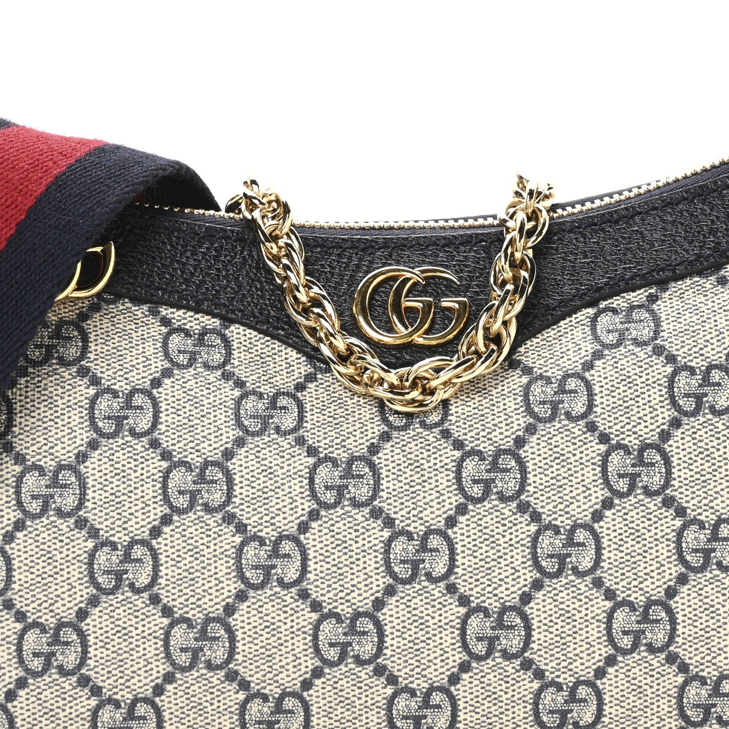GG Supreme Monogram Textured Dollar Calfskin Web Small Ophidia GG Handbag Beige Blue