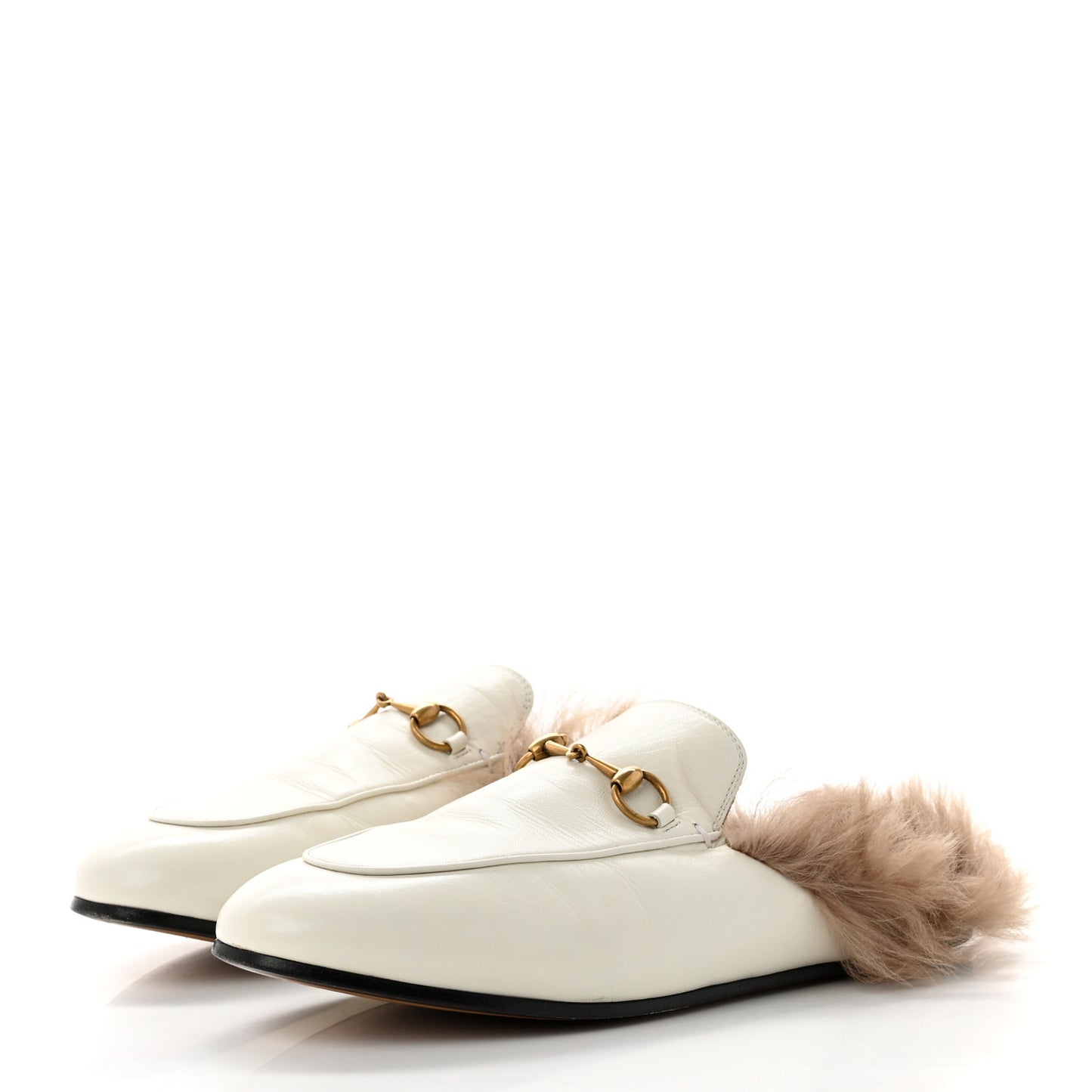 Malaga Kid Fur Womens Princetown Slippers 40 Dusty White Naturale