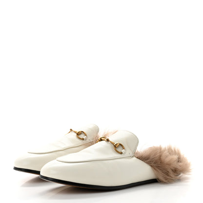 Gucci Malaga Kid Fur Womens Princetown Slippers 40 Dusty White Naturale 3 of 8