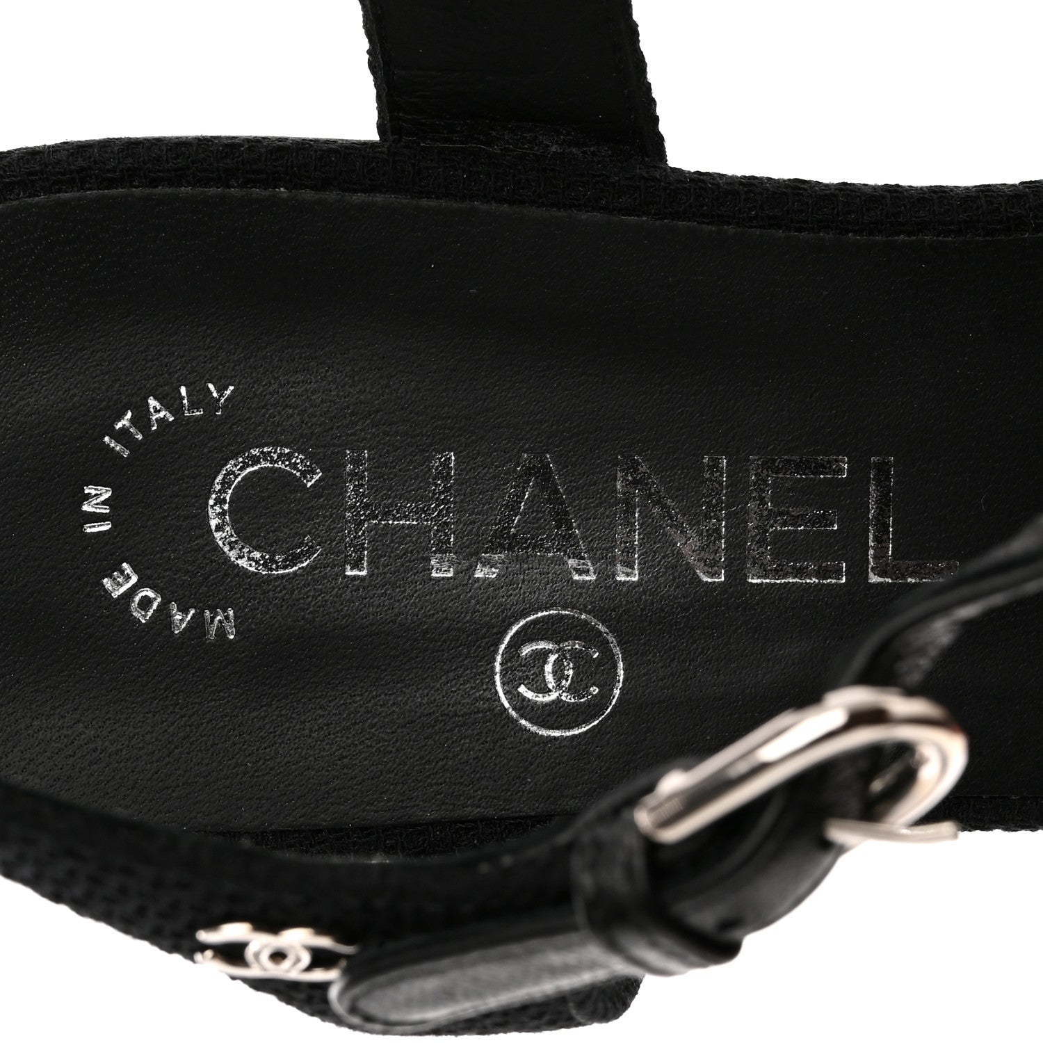 Chanel Tweed Medallion Sandals 38 Black 7 of 9