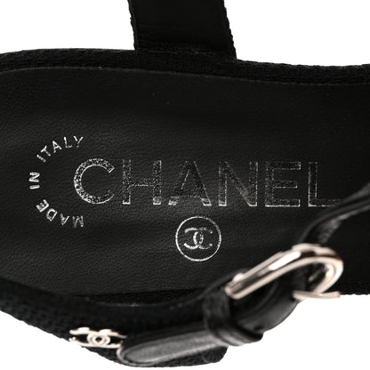 Chanel Tweed Medallion Sandals 38 Black 7 of 9
