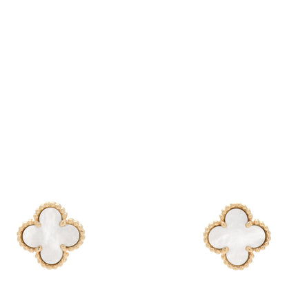 Van Cleef & Arpels 18K Yellow Gold Mother of Pearl Sweet Alhambra Earrings 1 of 5