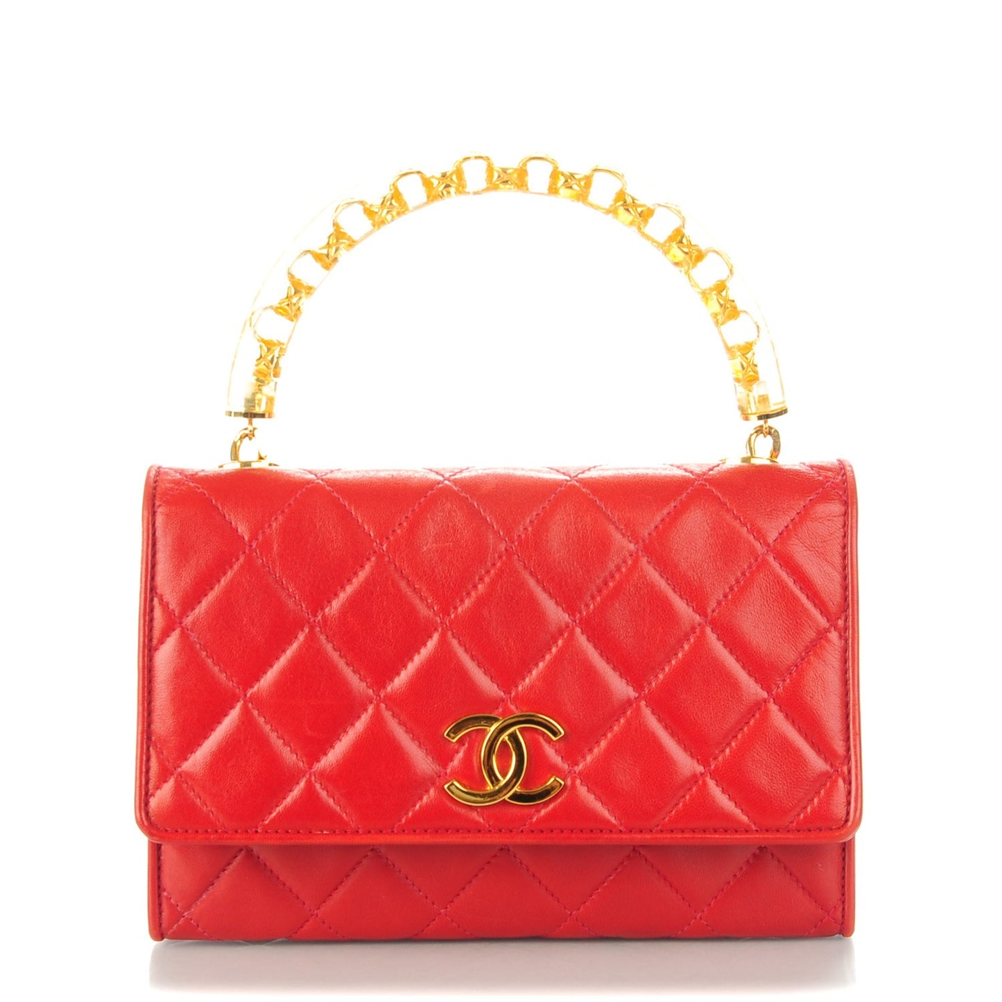 Lambskin Lucite Quilted Mini Top Handle Flap Bag Red