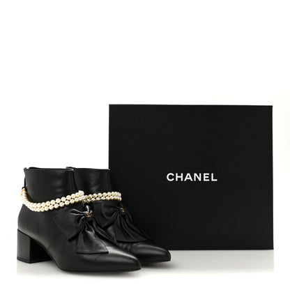 Chanel Lambskin Pearl Bow Short Boots 40 Black 40 Black 10 of 10
