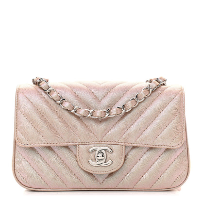 Chanel Iridescent Caviar Chevron Quilted Mini Rectangular Flap Light Gold 1 of 11