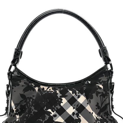Burberry Patent Nylon Beat Check Floral Print Hobo Black 7 of 12