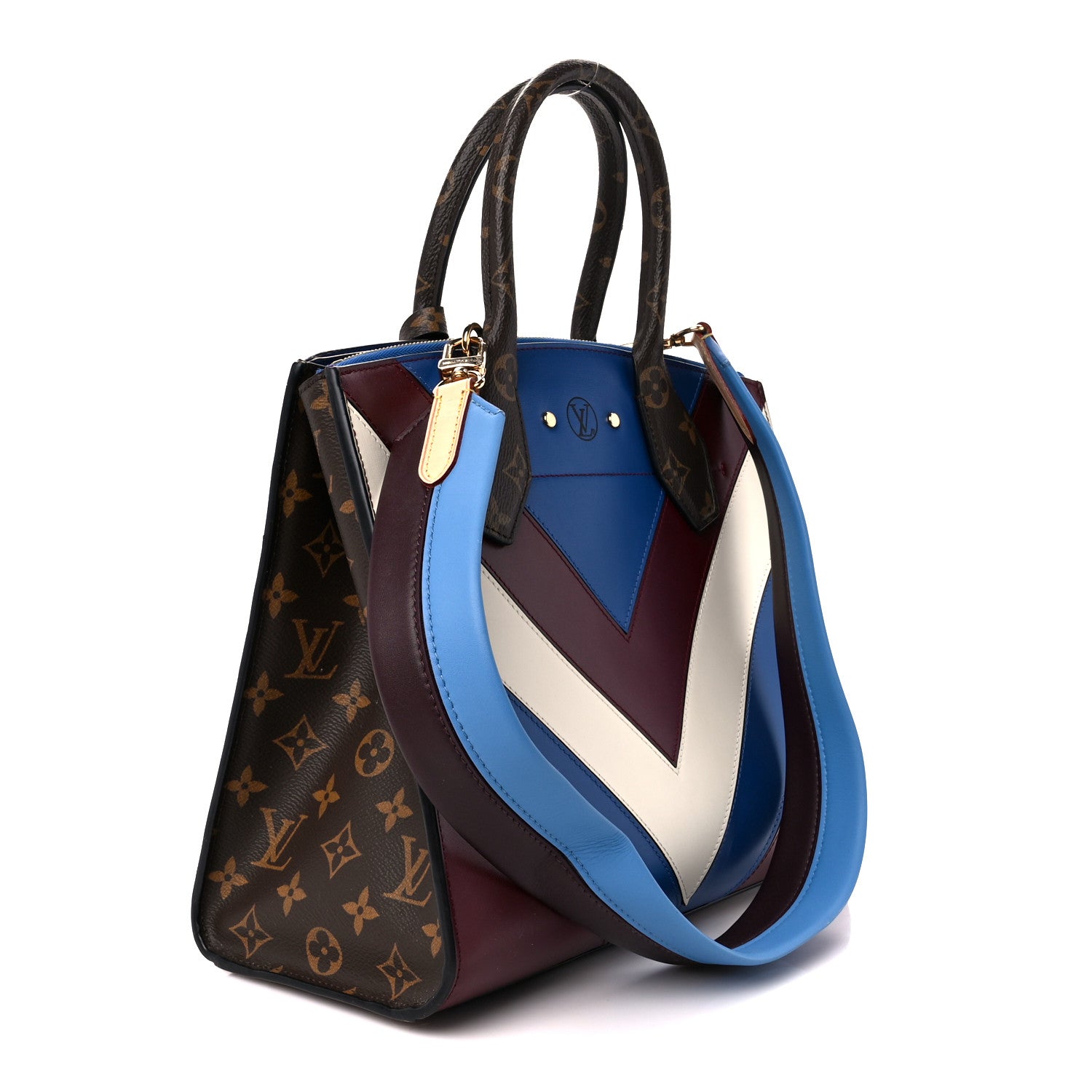 Louis Vuitton Calfskin Monogram City Steamer MM Blue Burgundy White 3 of 16
