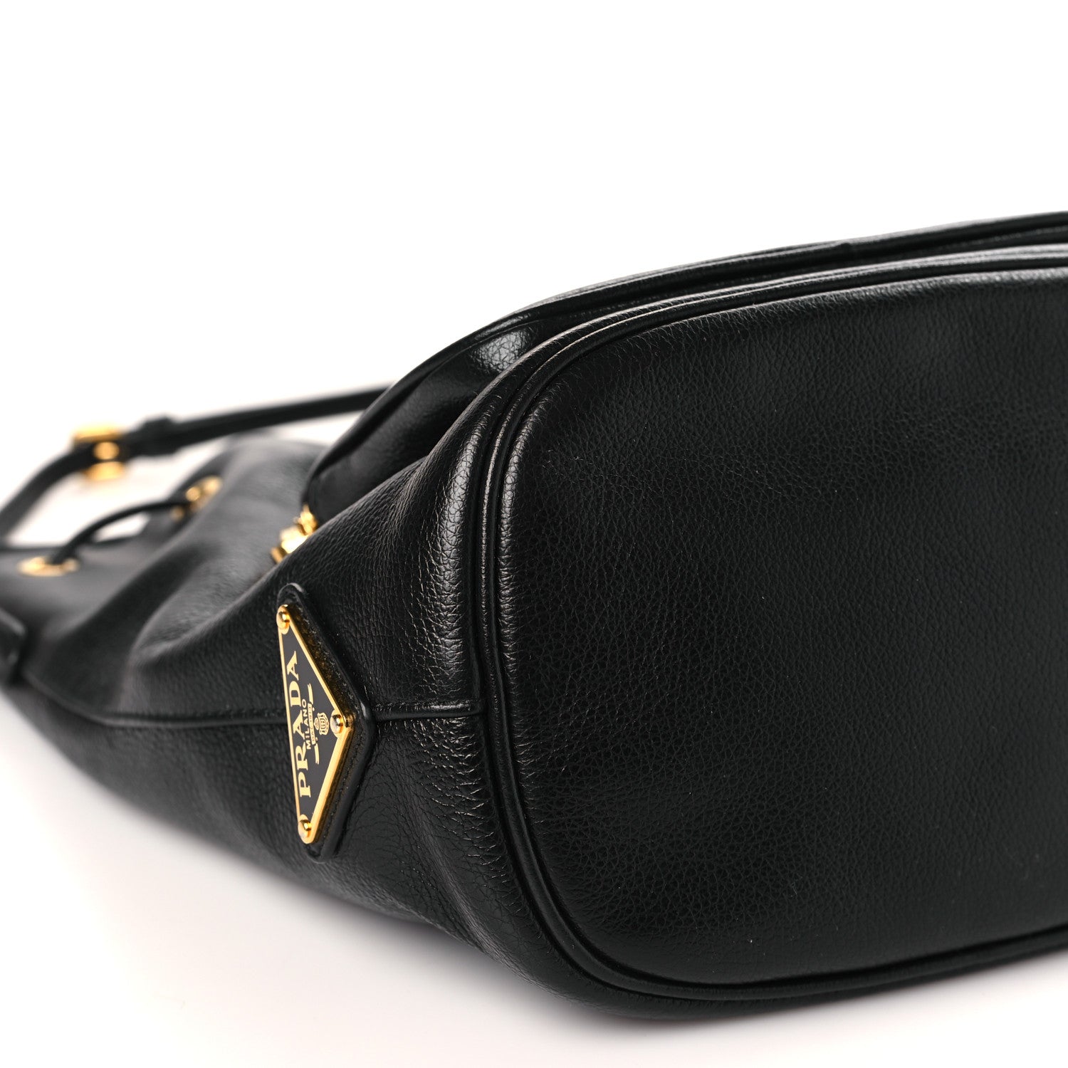Prada Glace Calfskin Embossed Bucket Bag Black 8 of 9