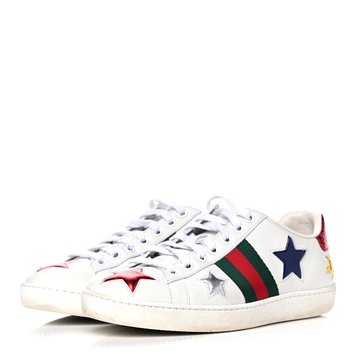 Gucci Calfskin Ayers Web Star Embroidered Womens Ace Sneakers 35.5 White Multi 4 of 17