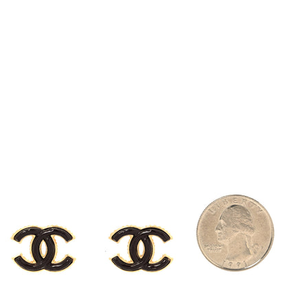 Chanel Metal Enamel CC Earrings Gold Brown 2 of 5