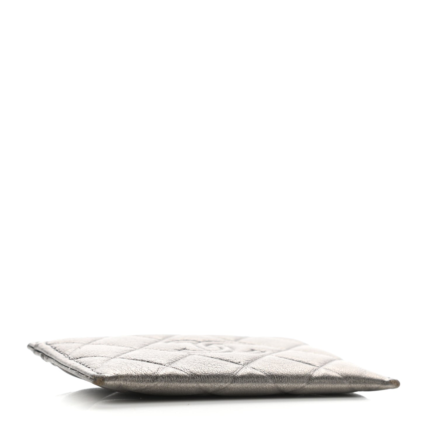Metallic Calfskin Quilted Diamond CC Card Holder Pewter