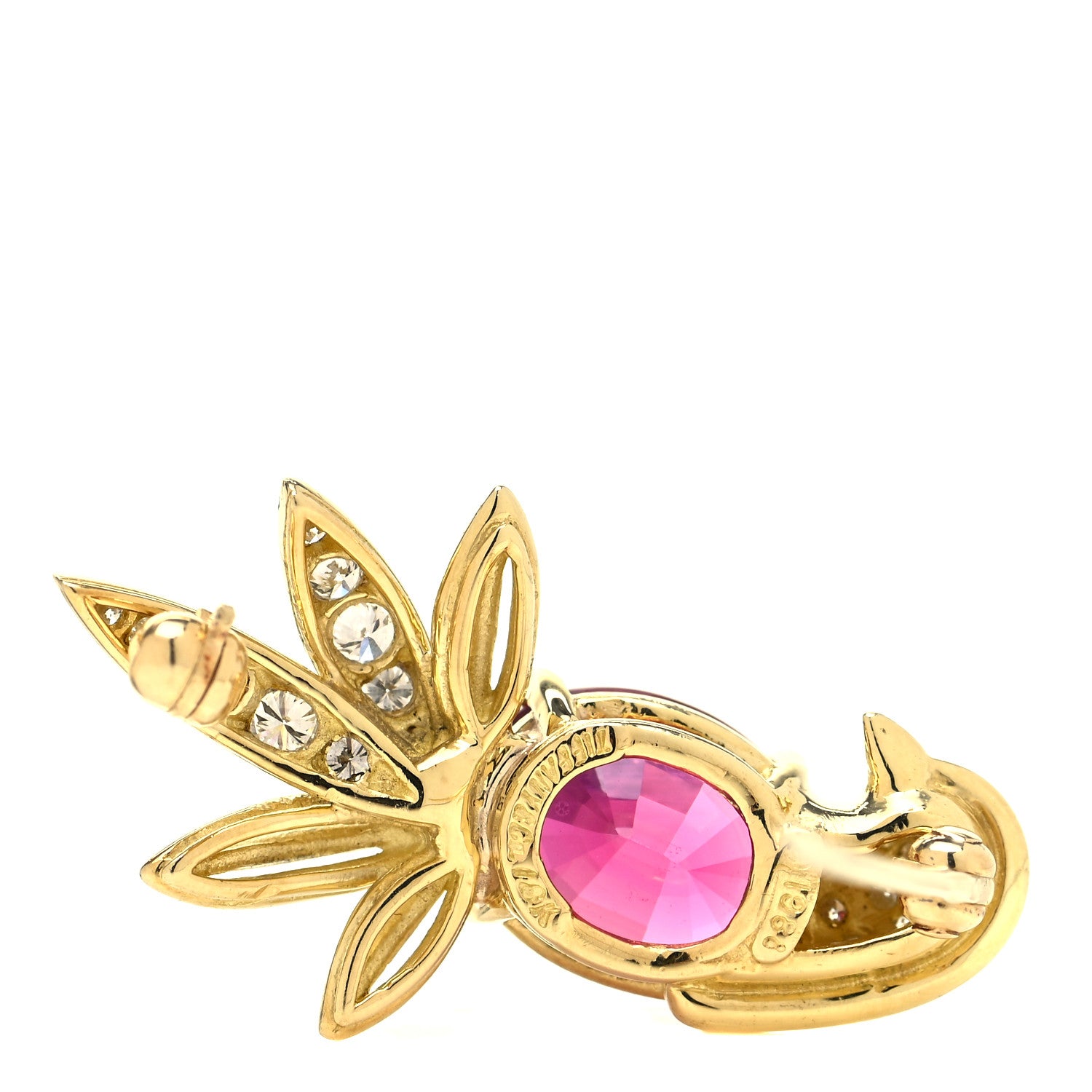 Tiffany 18K Yellow Gold Diamond Pink Tourmaline Bird Brooch Pin 4 of 4