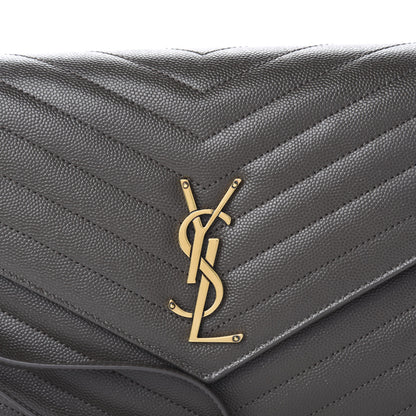 Saint Laurent Grain De Poudre Matelasse Chevron Monogram Envelope Clutch Earth 10 of 10