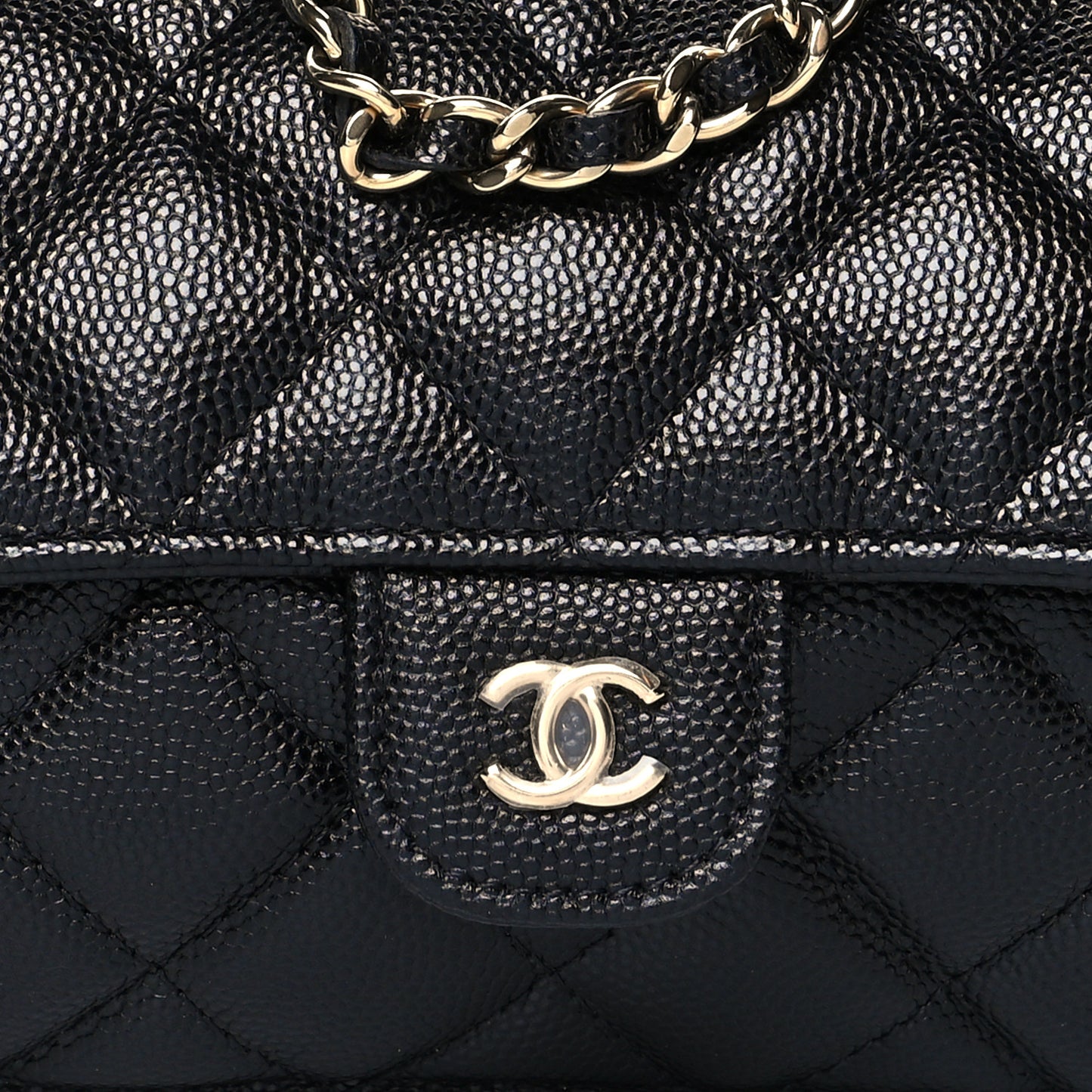 Caviar Fabric Quilted Foldable Tote With Chain Black Multicolor