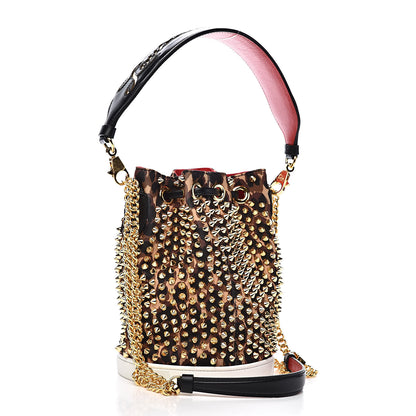 Christian Louboutin Neoprene Leopard Print Studded Marie Jane Loubirun Bucket Marron Black 3 of 10
