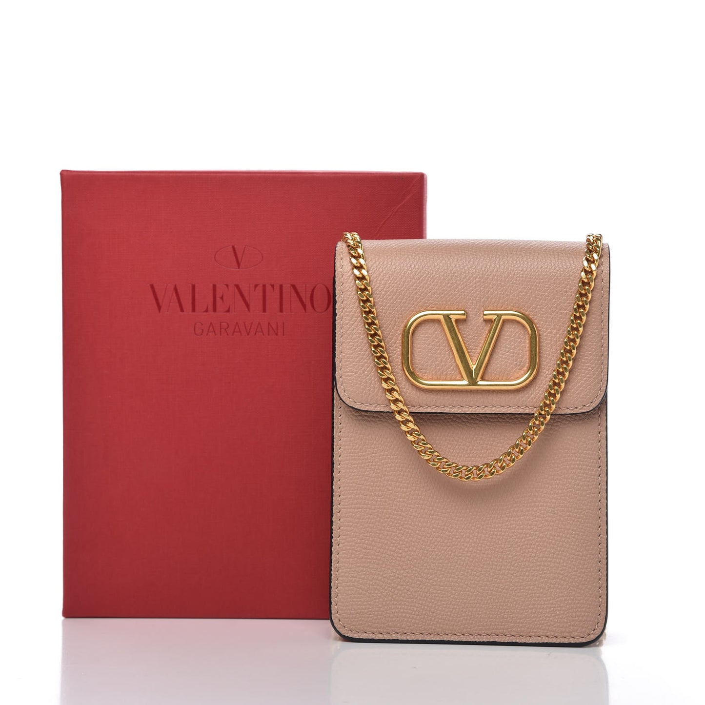 Grained Calfskin Vlogo Crossbody Pouch Rose Cannelle
