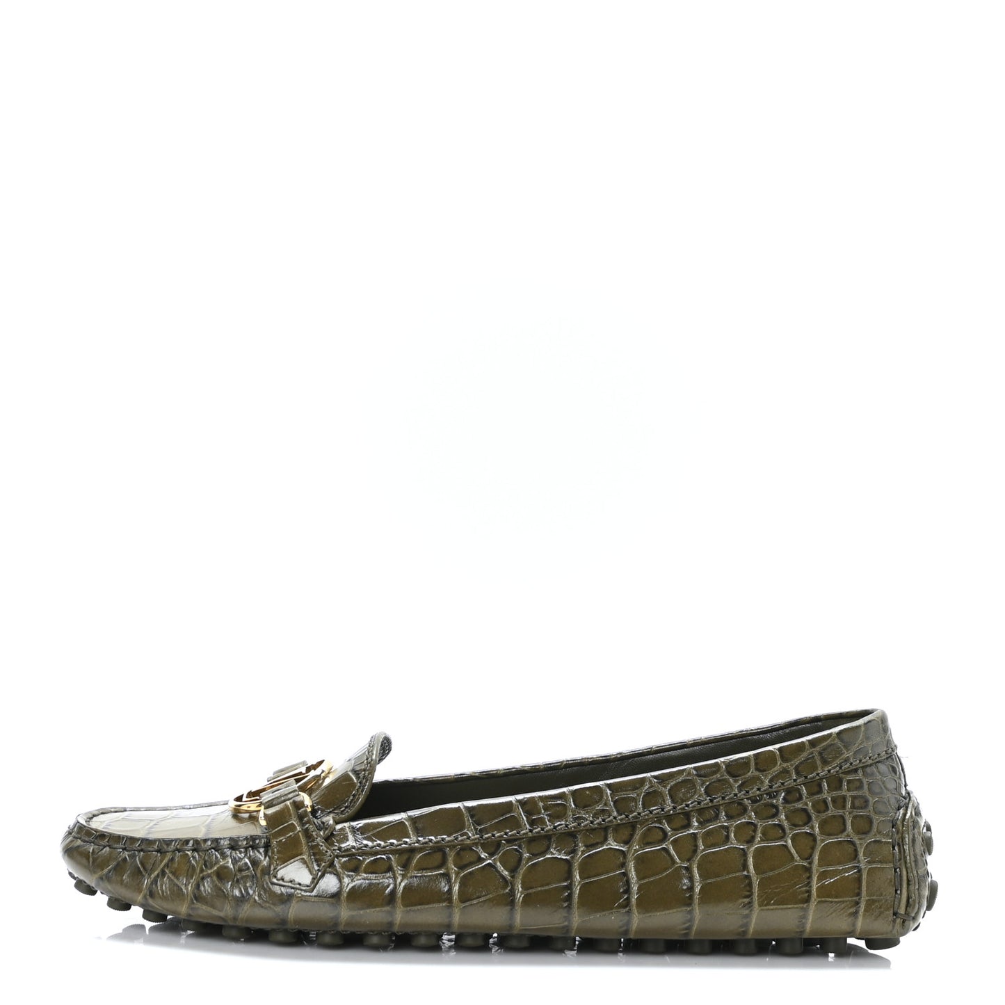 Calfskin Crocodile Embossed Dauphine Loafers 40 Green